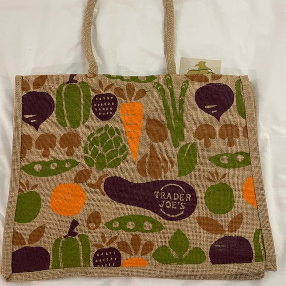 Trader Joe's Lemon Lime Jute Burlap Tote - Reusable, Foldable, Medium, NWT